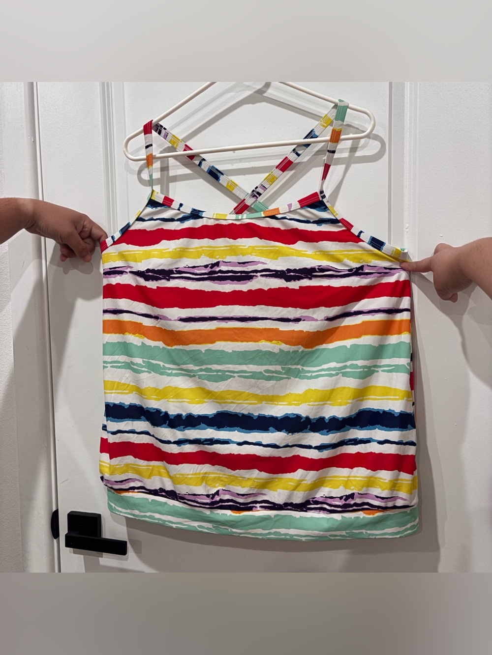 Striped Multicolor Crossback Tank Top - Bright Rainbow Stripes